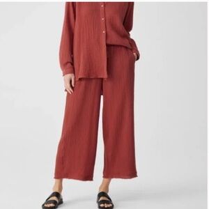 Eileen Fisher Organic Cotton Gauze Wide-Leg Pant Picante Large